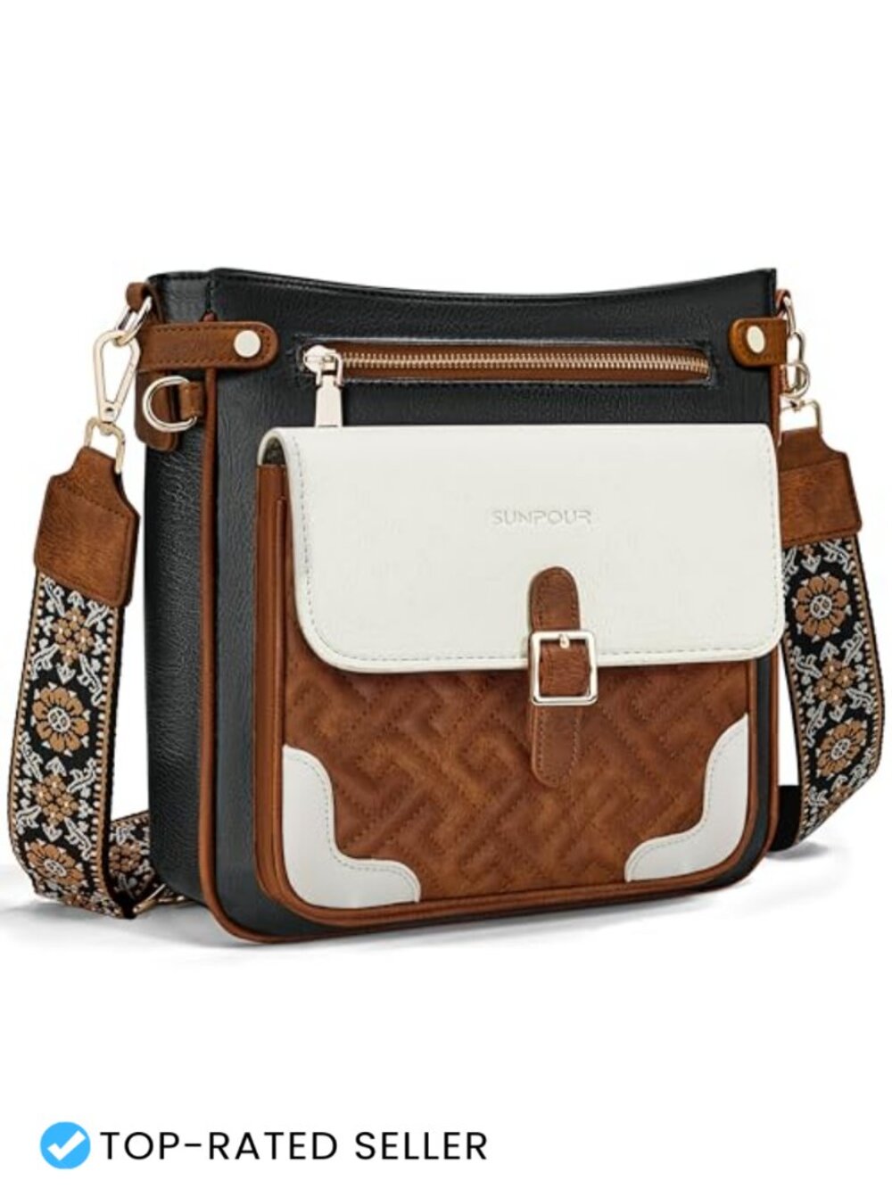 Large Quilted Vegan Leather Crossbody Bag RFID Wide Strap Travel Purse